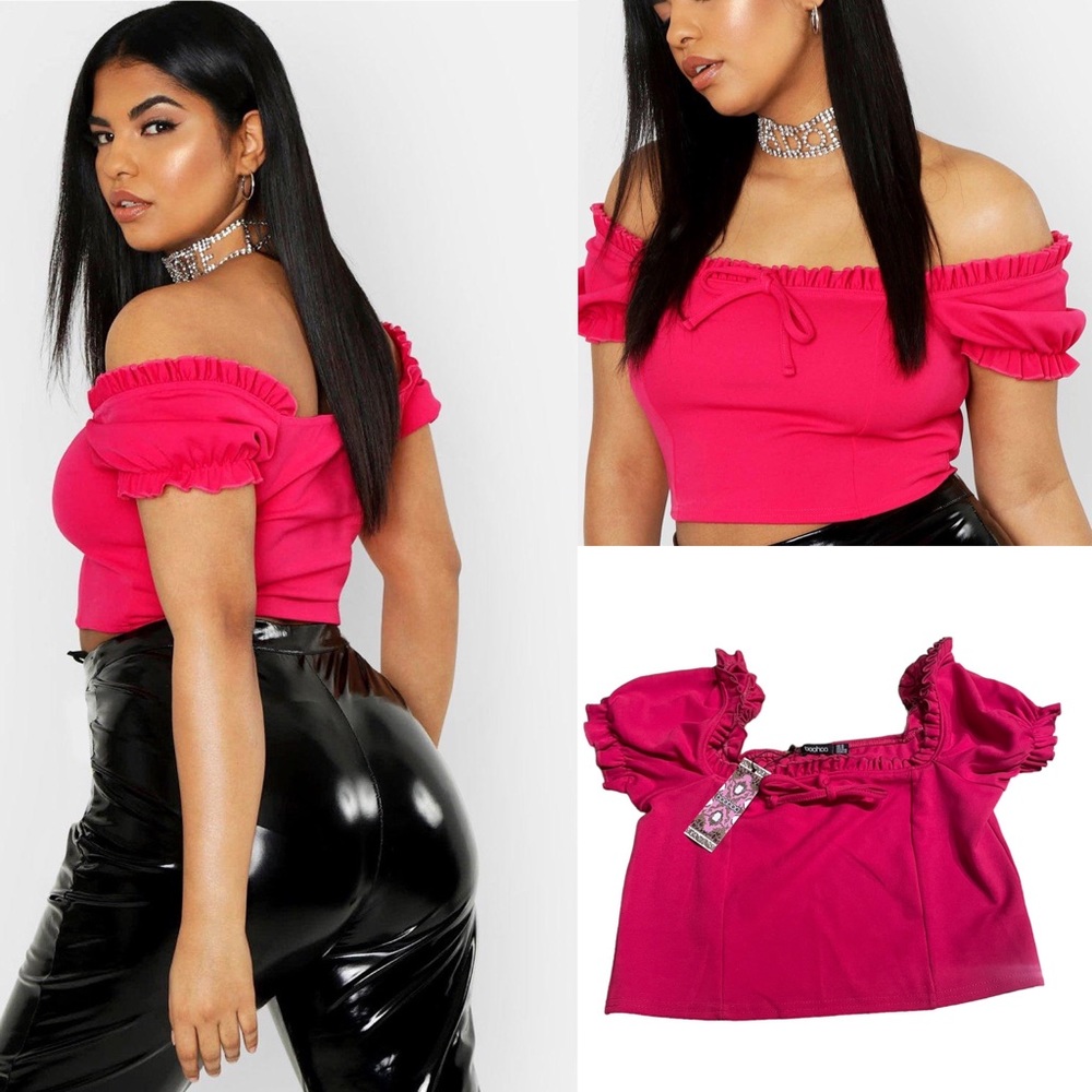 Boohoo “Peasant” Puff Ruffle Sleeve Crop Top